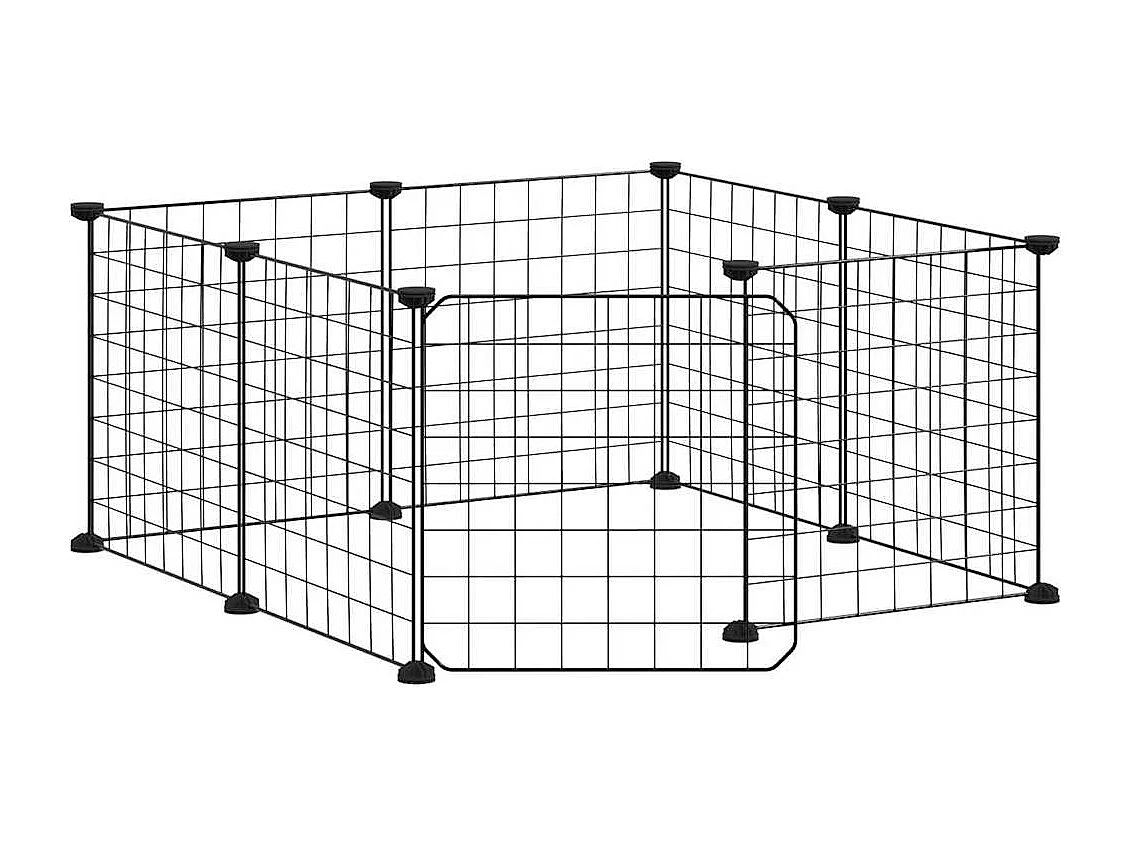 Cage animaux de compagnie à 8 panneaux et porte Noir 35x35 cm