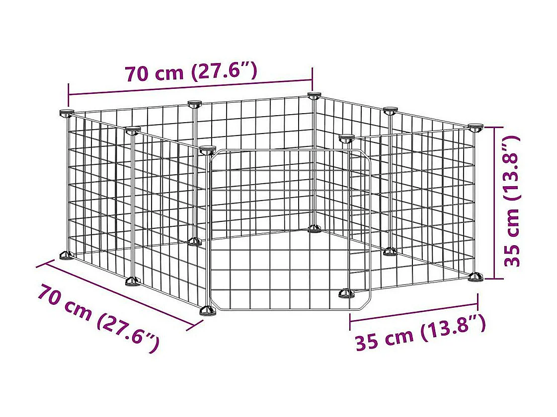 Cage animaux de compagnie à 8 panneaux et porte Noir 35x35 cm