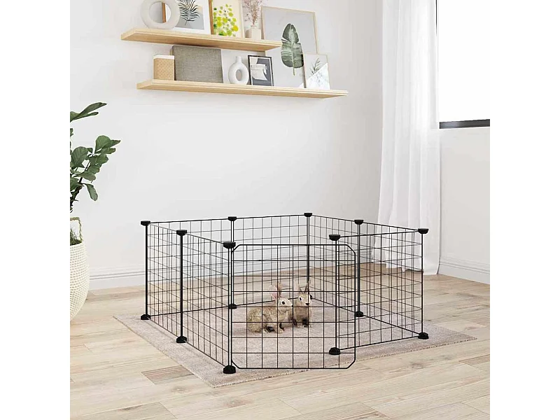 Cage animaux de compagnie à 8 panneaux et porte Noir 35x35 cm