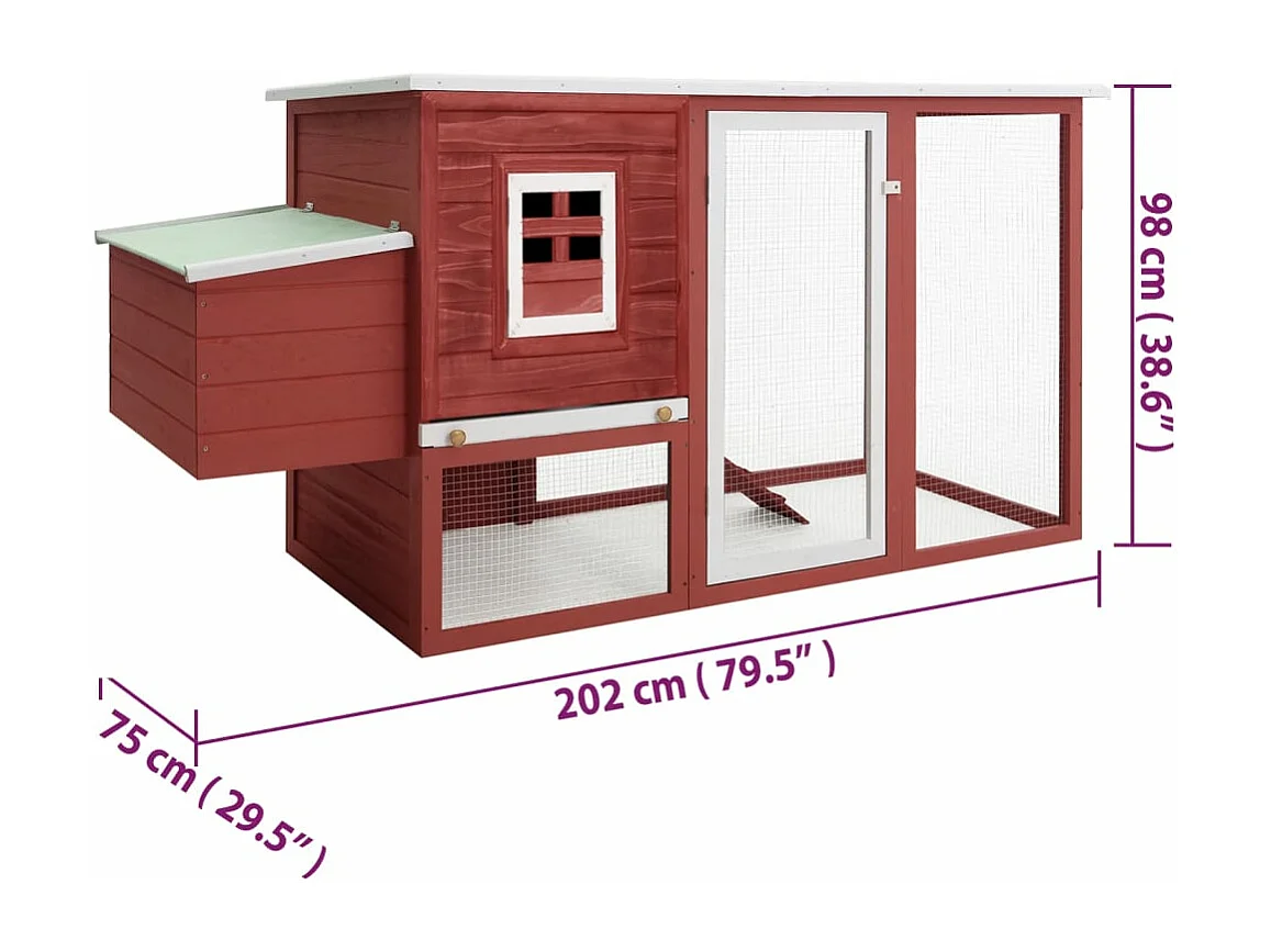 Buiten kippenhok met 1 nestkast Red Wood