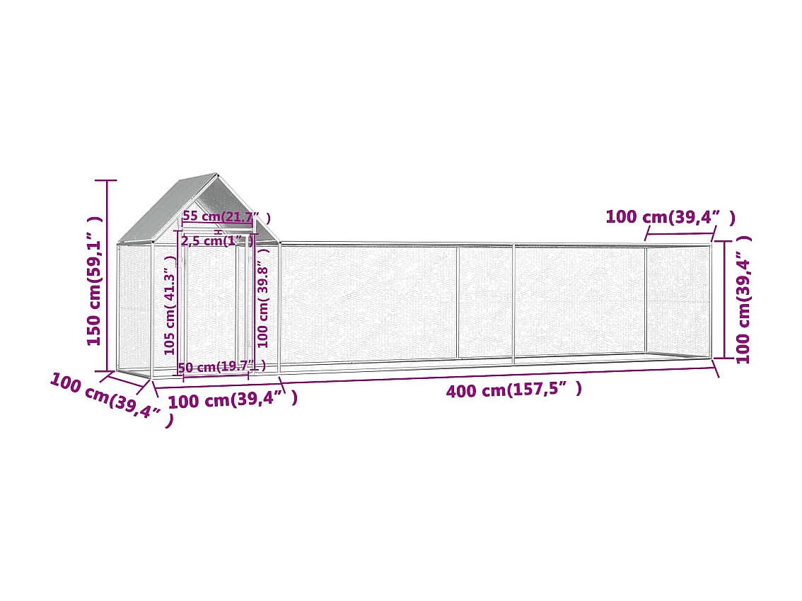 Pollaio 5 x 1 x 1,5 m Acciaio zincato