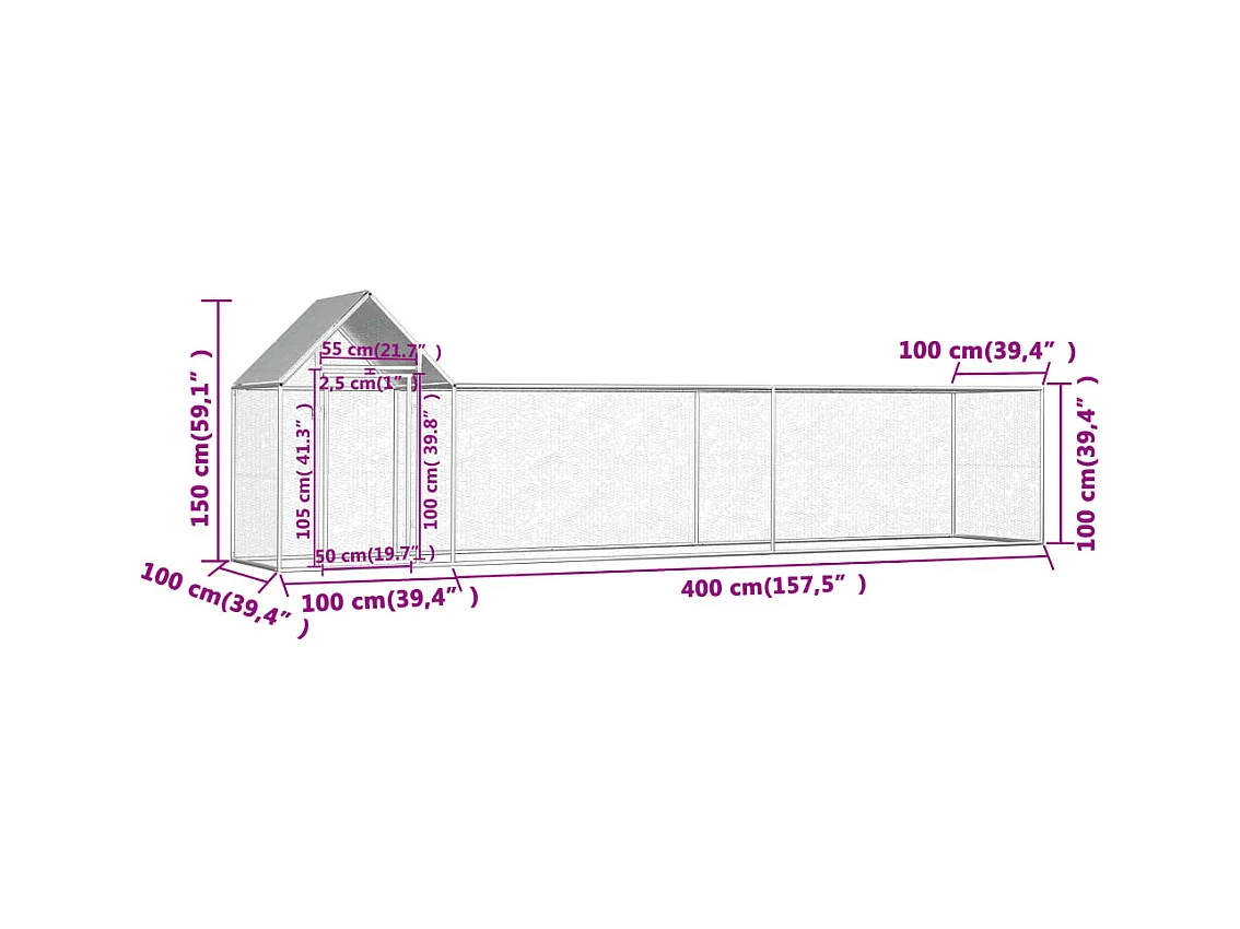 Hühnerstall 5 x 1 x 1,5 m Verzinkter Stahl