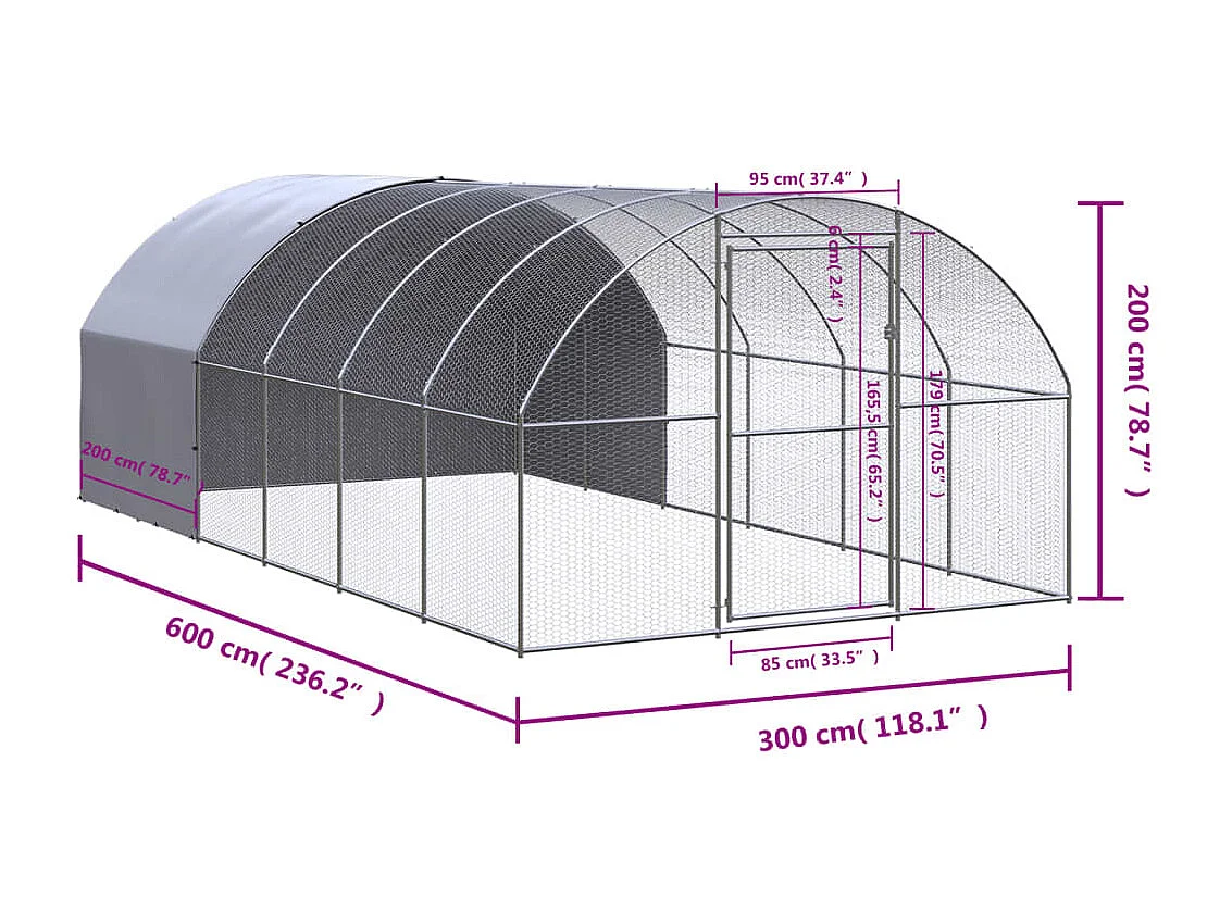 Poulailler d'extérieur 3x6x2 m Acier galvanisé