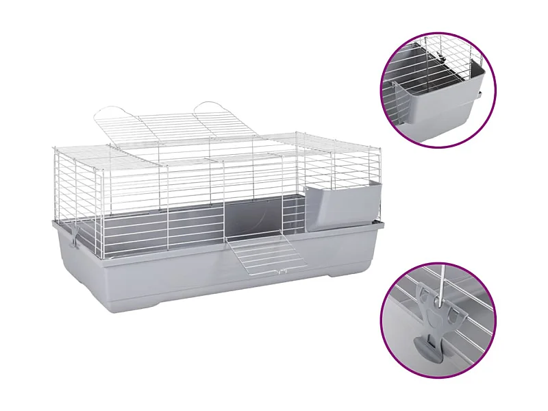 Gaiola para pequenos animais cinza 100x53x46 cm PP e metal