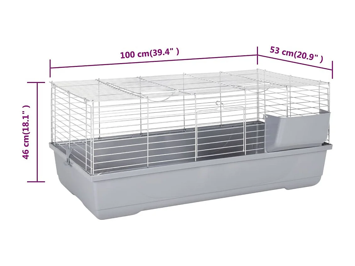 Gaiola para pequenos animais cinza 100x53x46 cm PP e metal