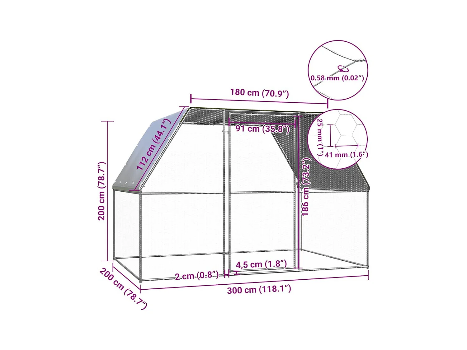 Poulailler argenté et gris 3x2x2 m acier galvanisé