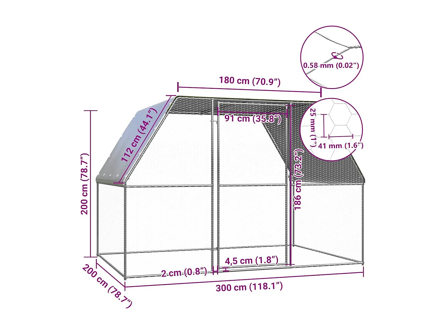 Poulailler argenté et gris 3x2x2 m acier galvanisé
