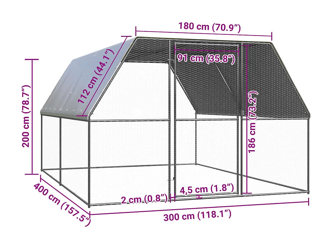 Poulailler d'extérieur 3x4x2 m Acier galvanisé
