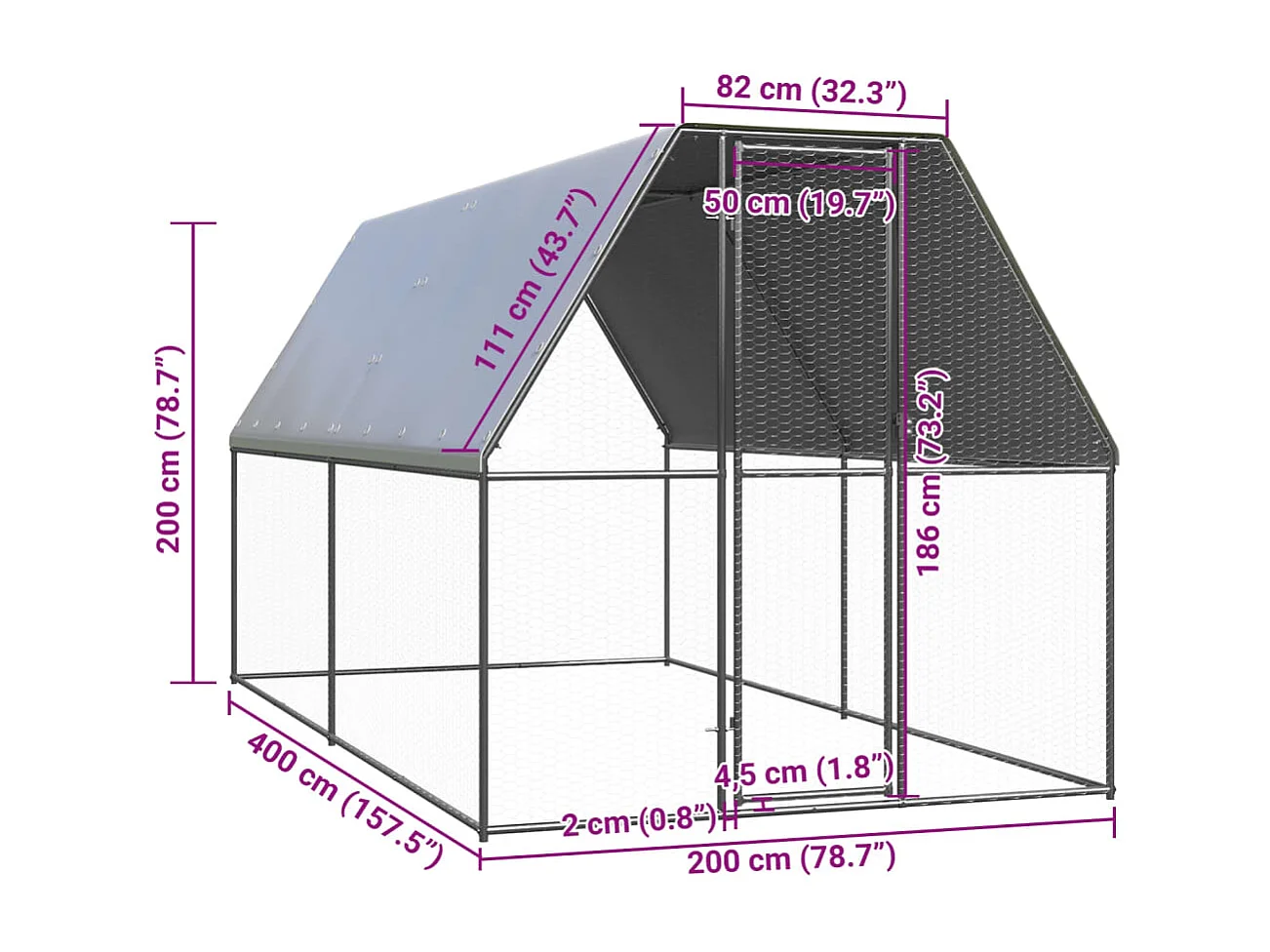 Poulailler d'extérieur 2x4x2 m Acier galvanisé