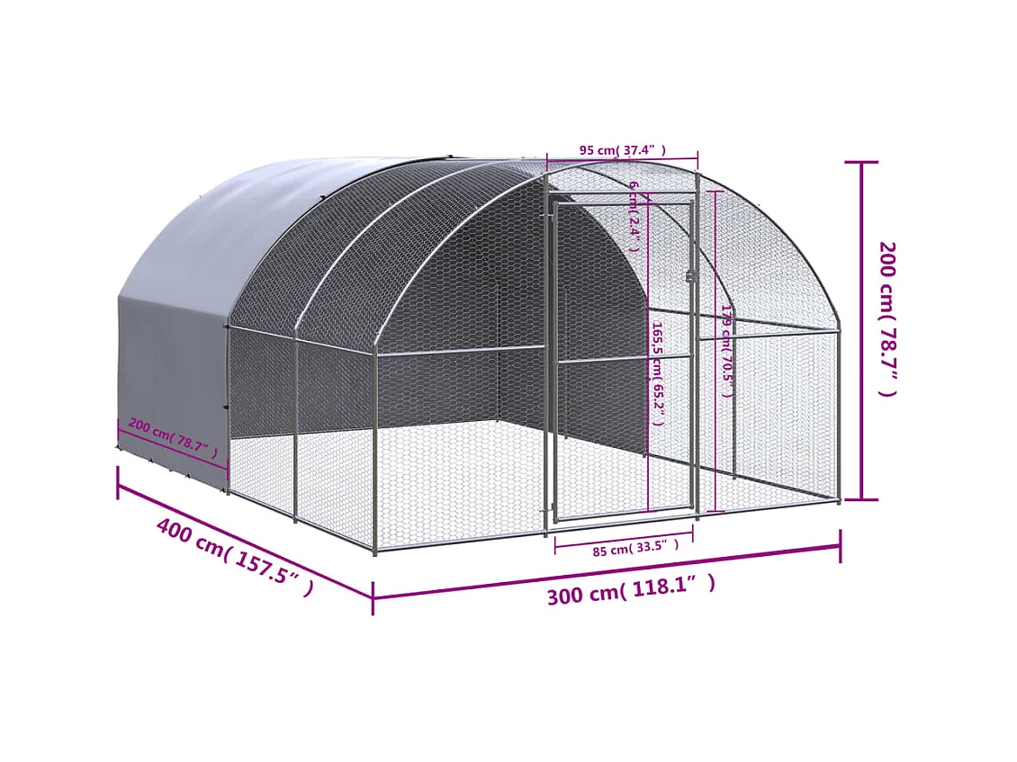 Poulailler d'extérieur 3x4x2 m Acier galvanisé