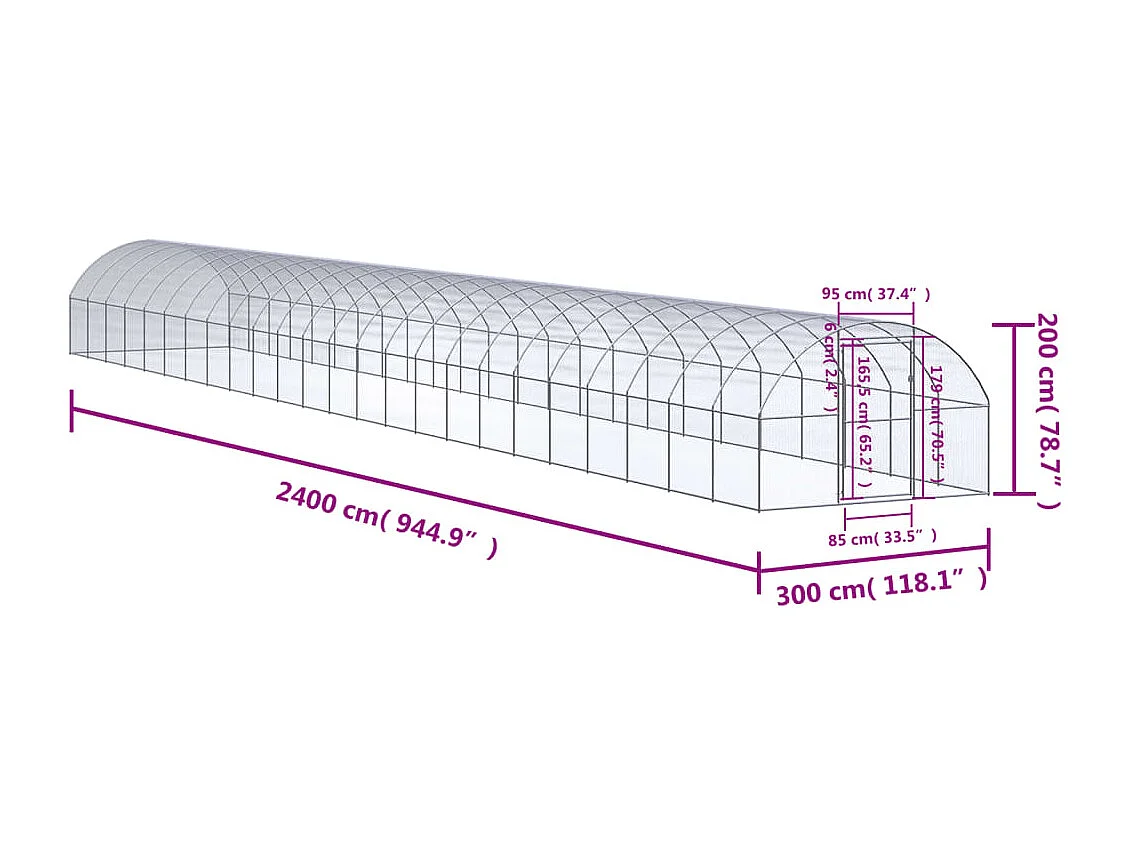 Poulailler d'extérieur 3x24x2 m Acier galvanisé