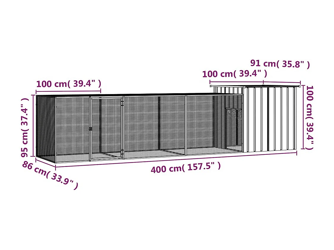 Hühnerstall Anthrazit 400x91x100 cm Verzinkter Stahl