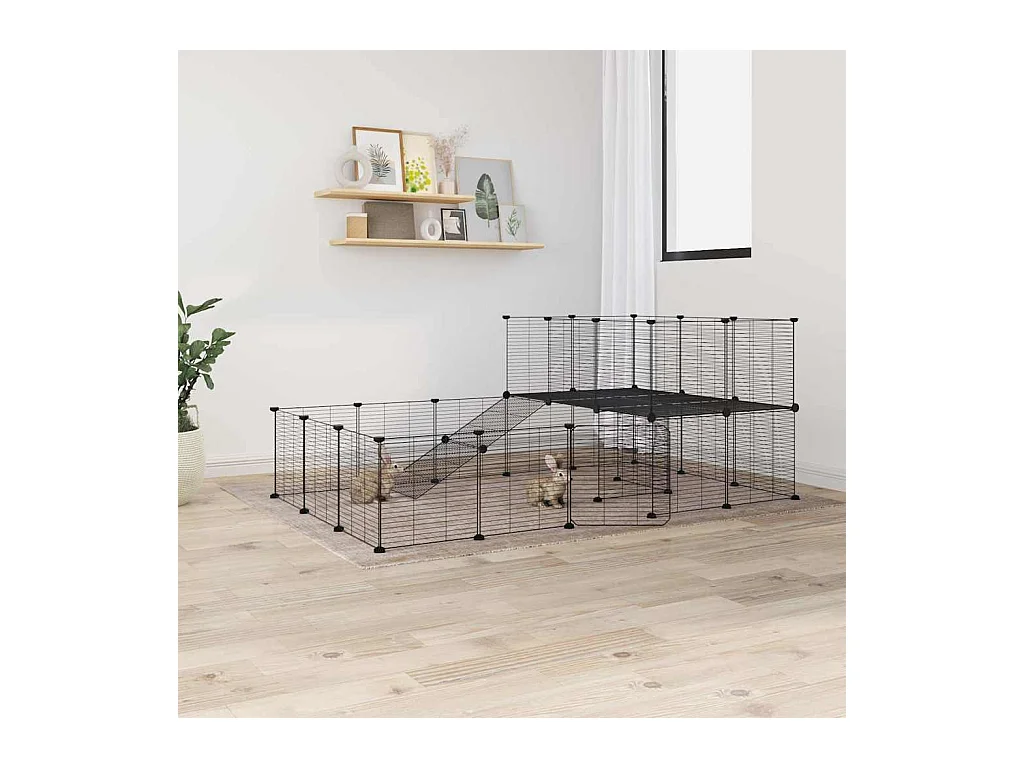 Cage animaux de compagnie à 44 panneaux et porte Noir 35x35 cm