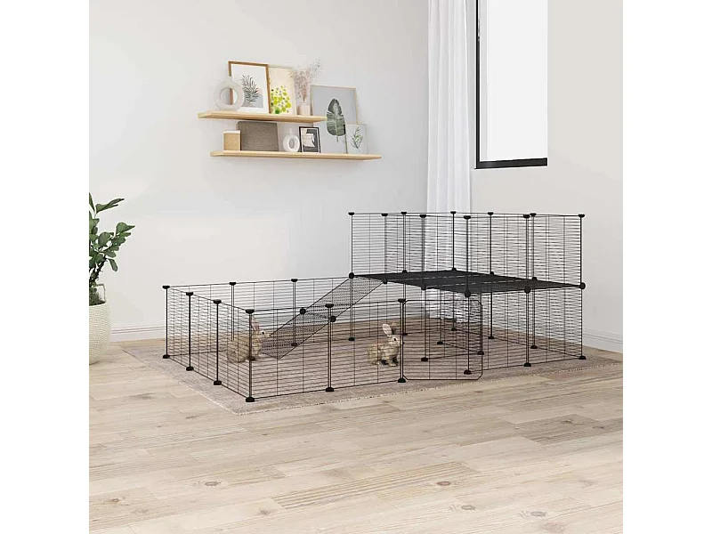 Cage animaux de compagnie à 44 panneaux et porte Noir 35x35 cm