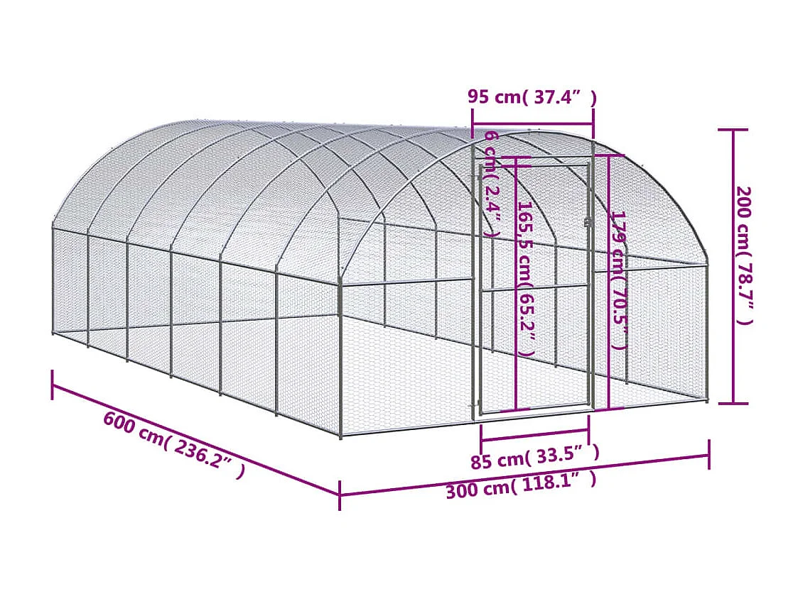 Poulailler d'extérieur 3x6x2 m Acier galvanisé