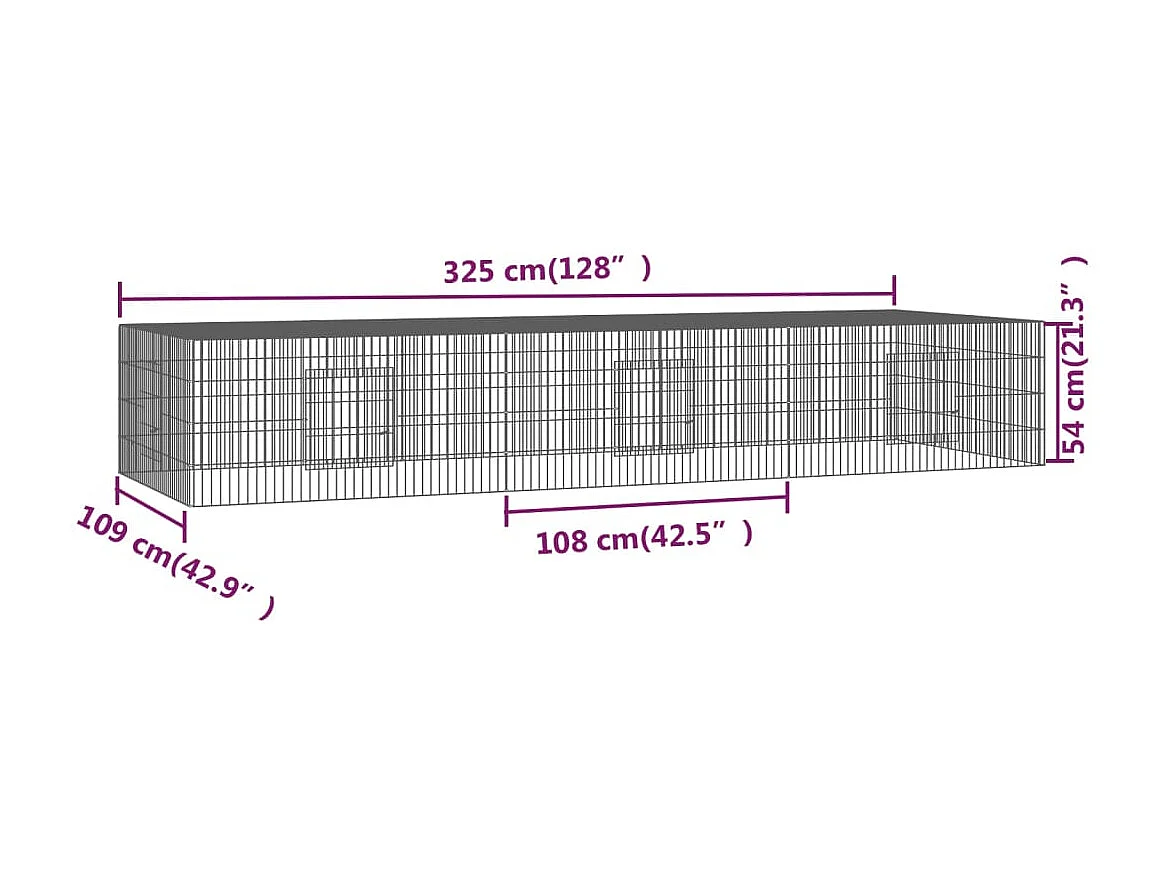 Kaninchenkäfig 3 Paneele 325x109x54 cm Verzinktes Eisen