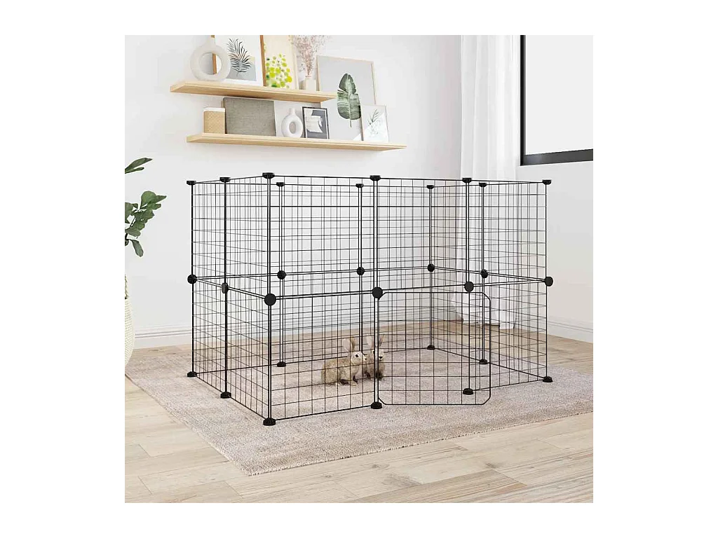 Cage animaux de compagnie à 20 panneaux et porte Noir 35x35 cm