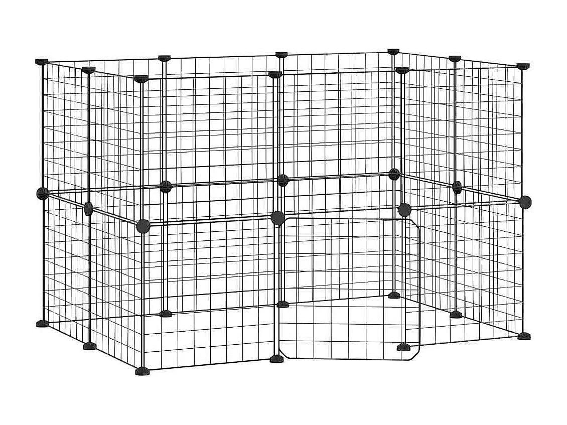 Cage animaux de compagnie à 20 panneaux et porte Noir 35x35 cm