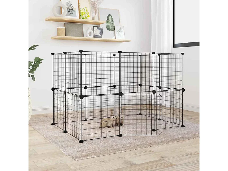 Huisdierkooi met 20 panelen en deur Zwart 35x35 cm