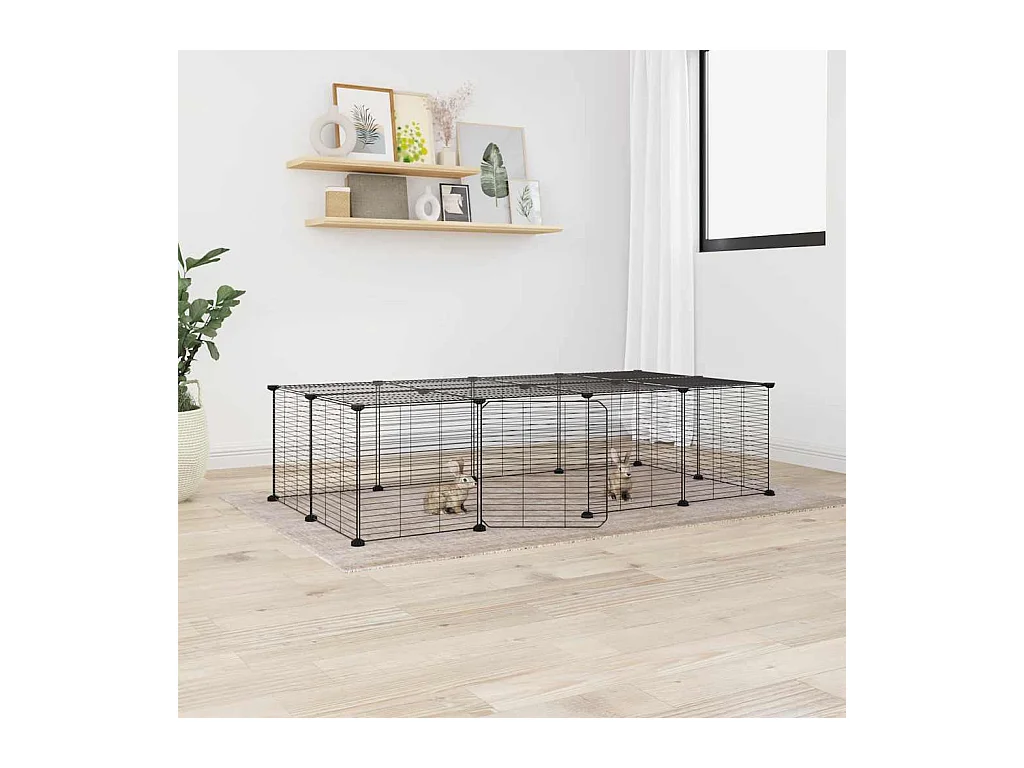 Cage animaux de compagnie à 20 panneaux et porte Noir 35x35 cm
