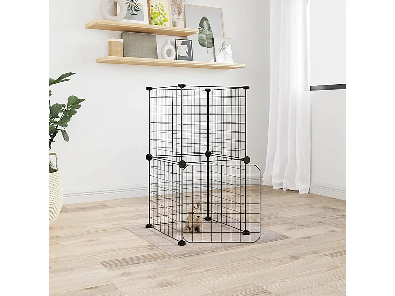 Gaiola para animais de estimação com 8 painéis e porta preta 35x35 cm