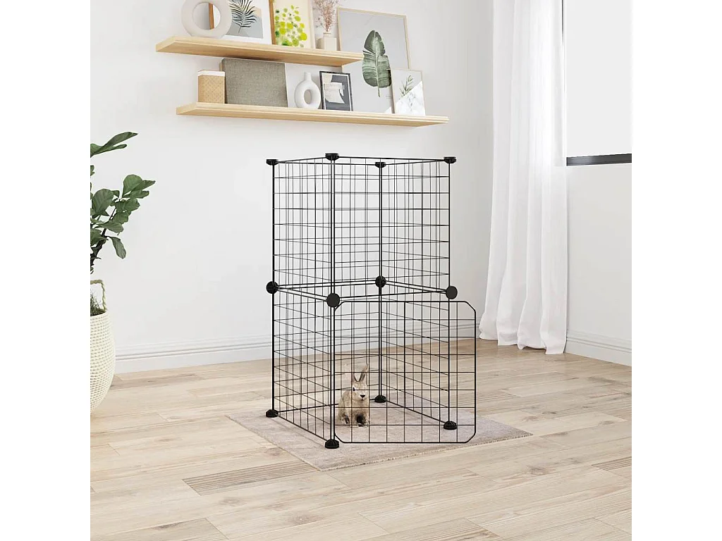 Gabbia per animali domestici a 8 pannelli con porta nera 35x35 cm