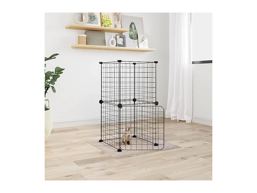 Cage animaux de compagnie à 8 panneaux et porte Noir 35x35 cm