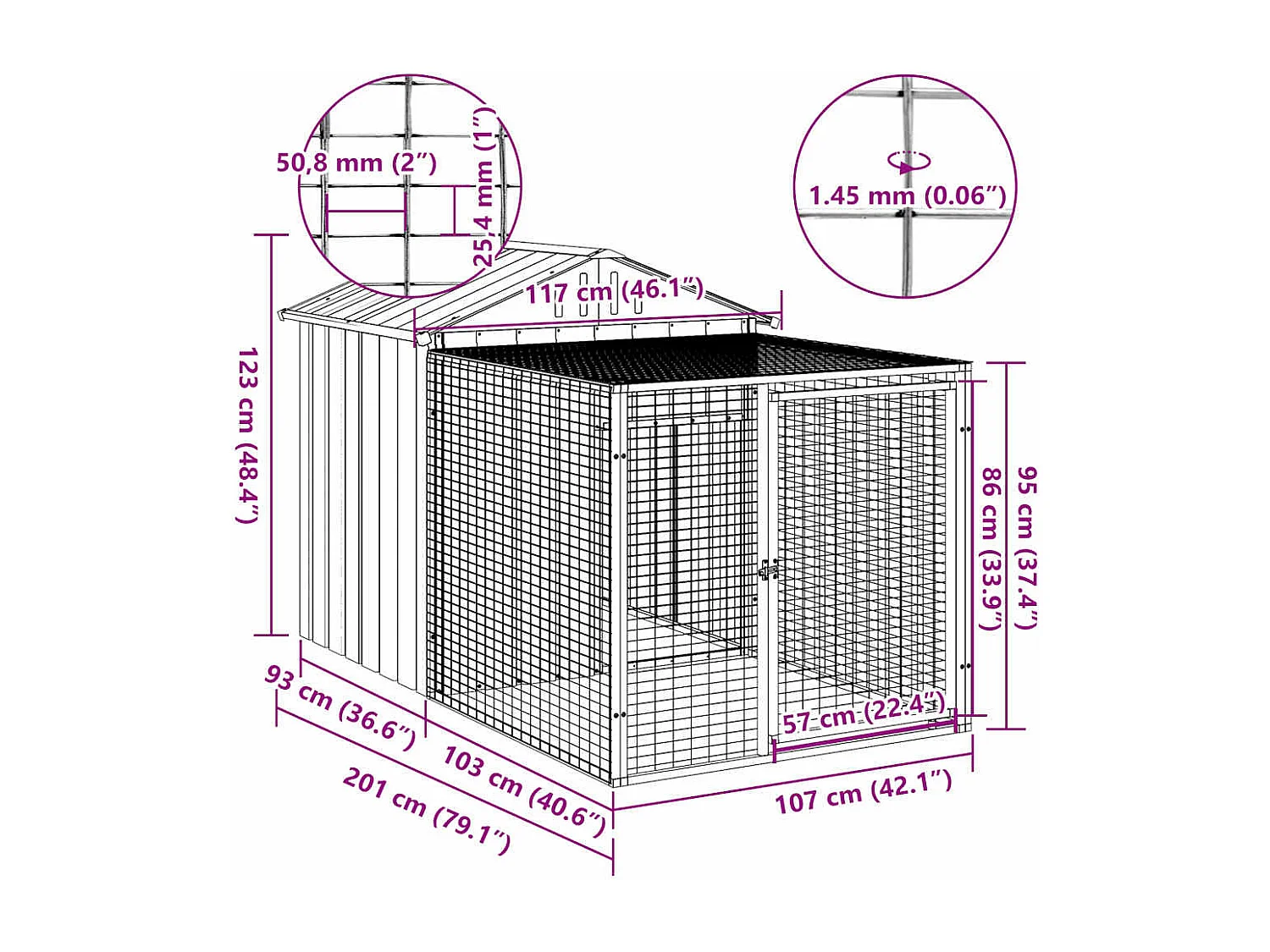 Galinheiro com pátio antracite 117x201x123 cm aço galvanizado