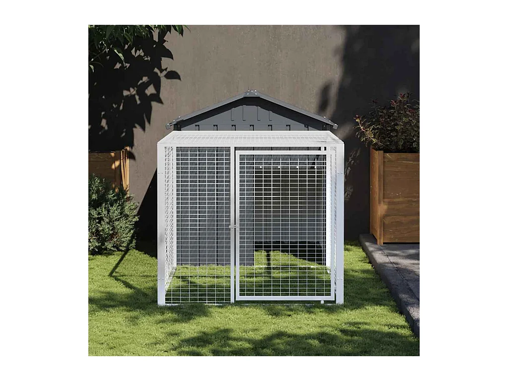 Poulailler avec cour anthracite 117x201x123 cm acier galvanisé