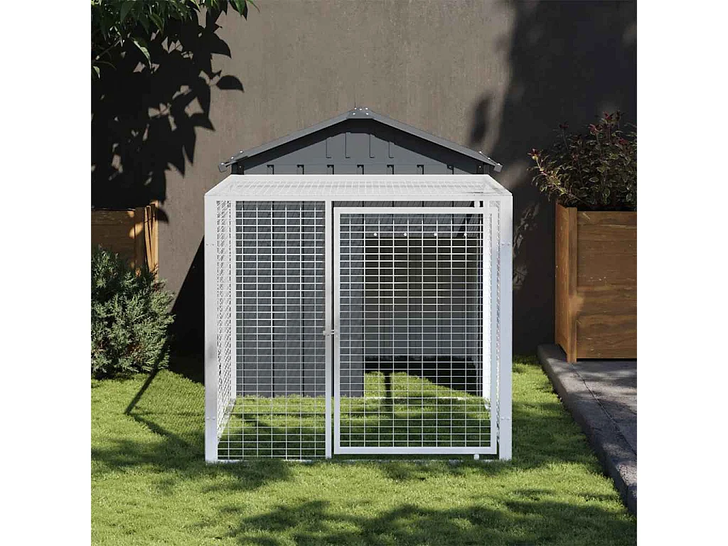 Poulailler avec cour anthracite 117x201x123 cm acier galvanisé