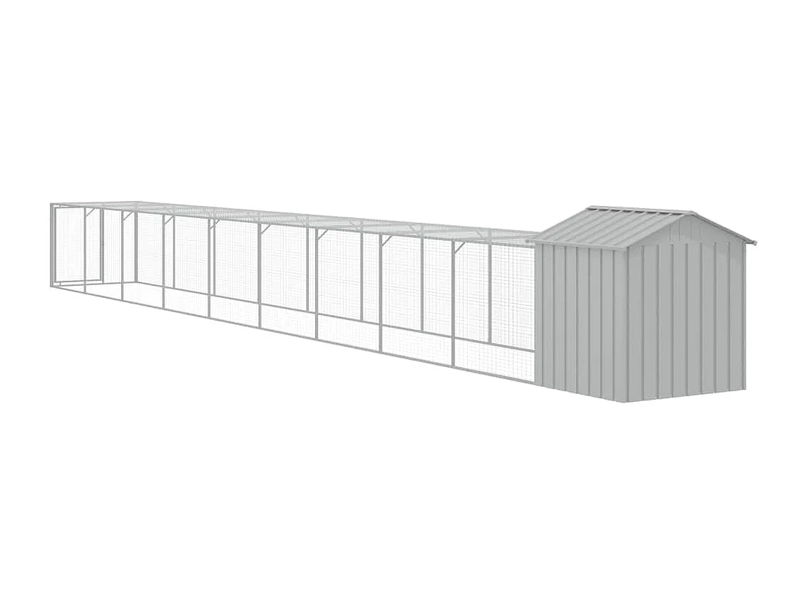 Pollaio con cortile grigio chiaro 117x1017x123 cm in acciaio zincato