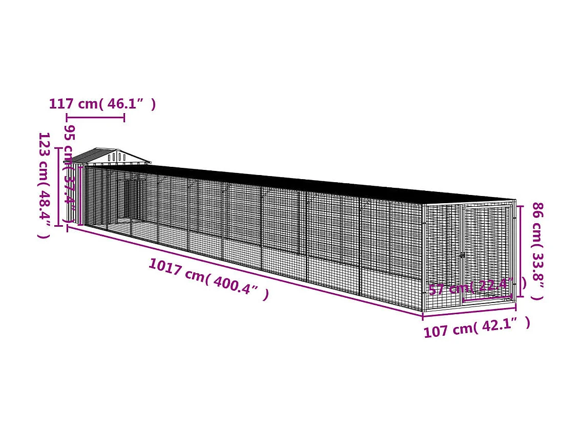 Galinheiro com quintal cinza claro 117x1017x123 cm aço galvanizado