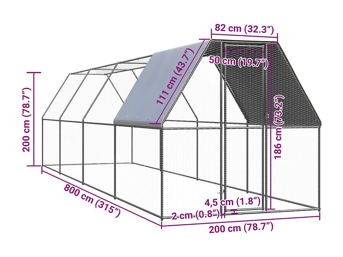 Poulailler d'extérieur 2x8x2 m Acier galvanisé