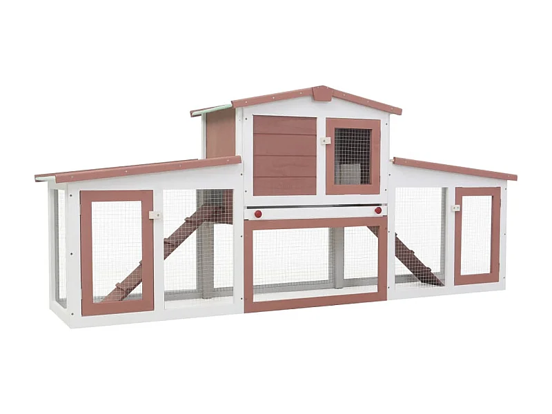 Clapier large d'extérieur Marron et blanc 204x45x85 cm Bois