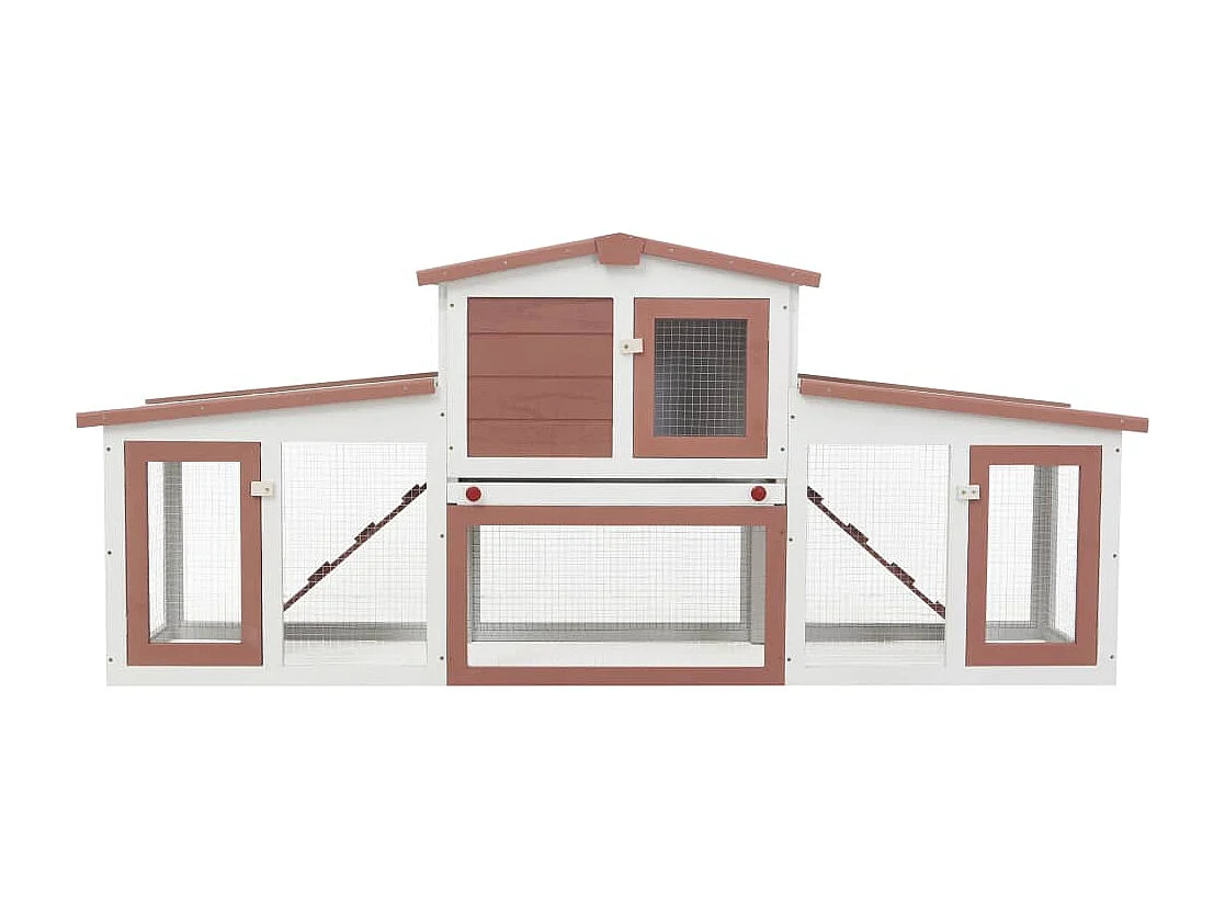 Clapier large d'extérieur Marron et blanc 204x45x85 cm Bois