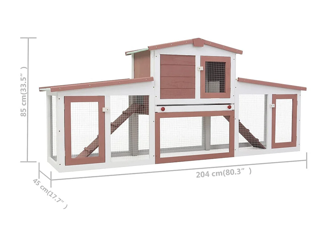 Clapier large d'extérieur Marron et blanc 204x45x85 cm Bois