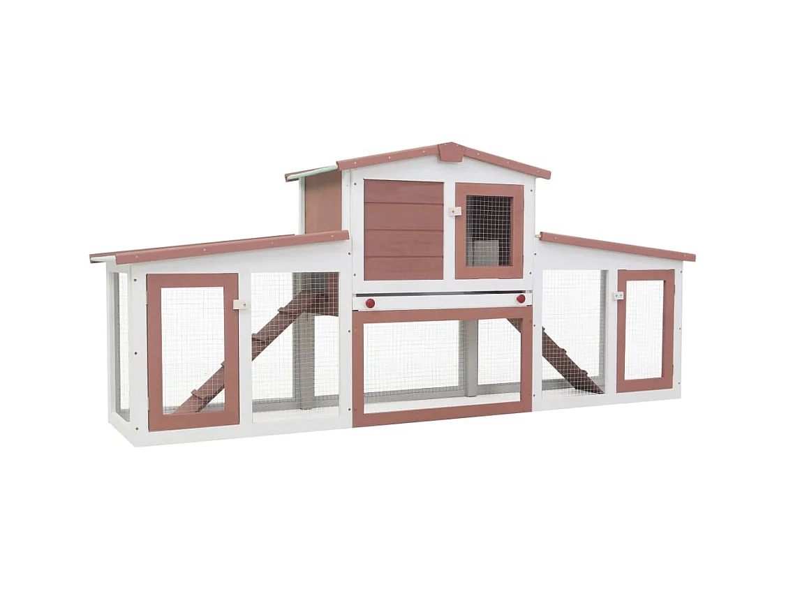 Clapier large d'extérieur Marron et blanc 204x45x85 cm Bois