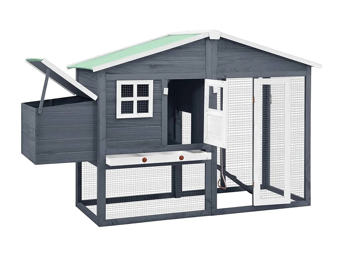 Poulailler avec nichoir Gris et blanc Bois de sapin massif