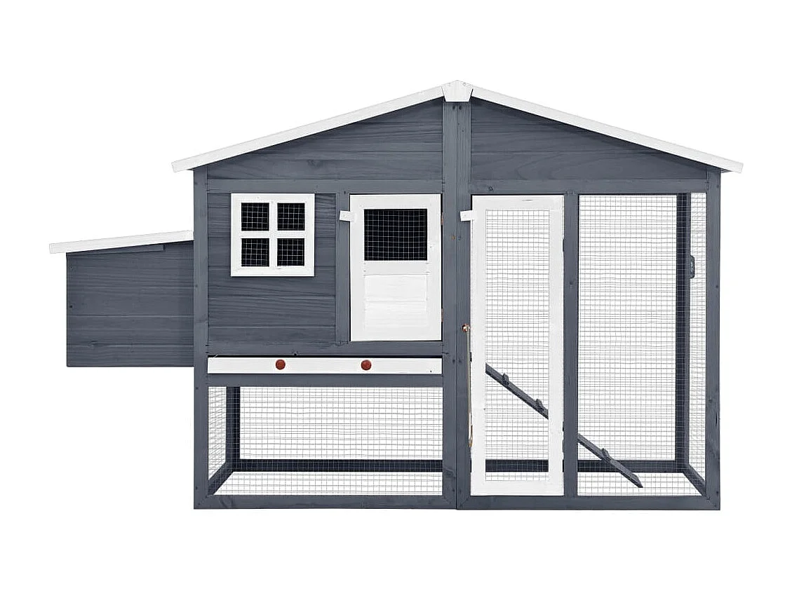 Poulailler avec nichoir Gris et blanc Bois de sapin massif