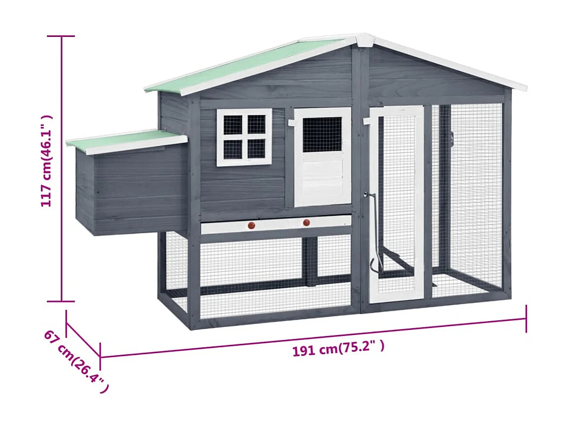 Poulailler avec nichoir Gris et blanc Bois de sapin massif