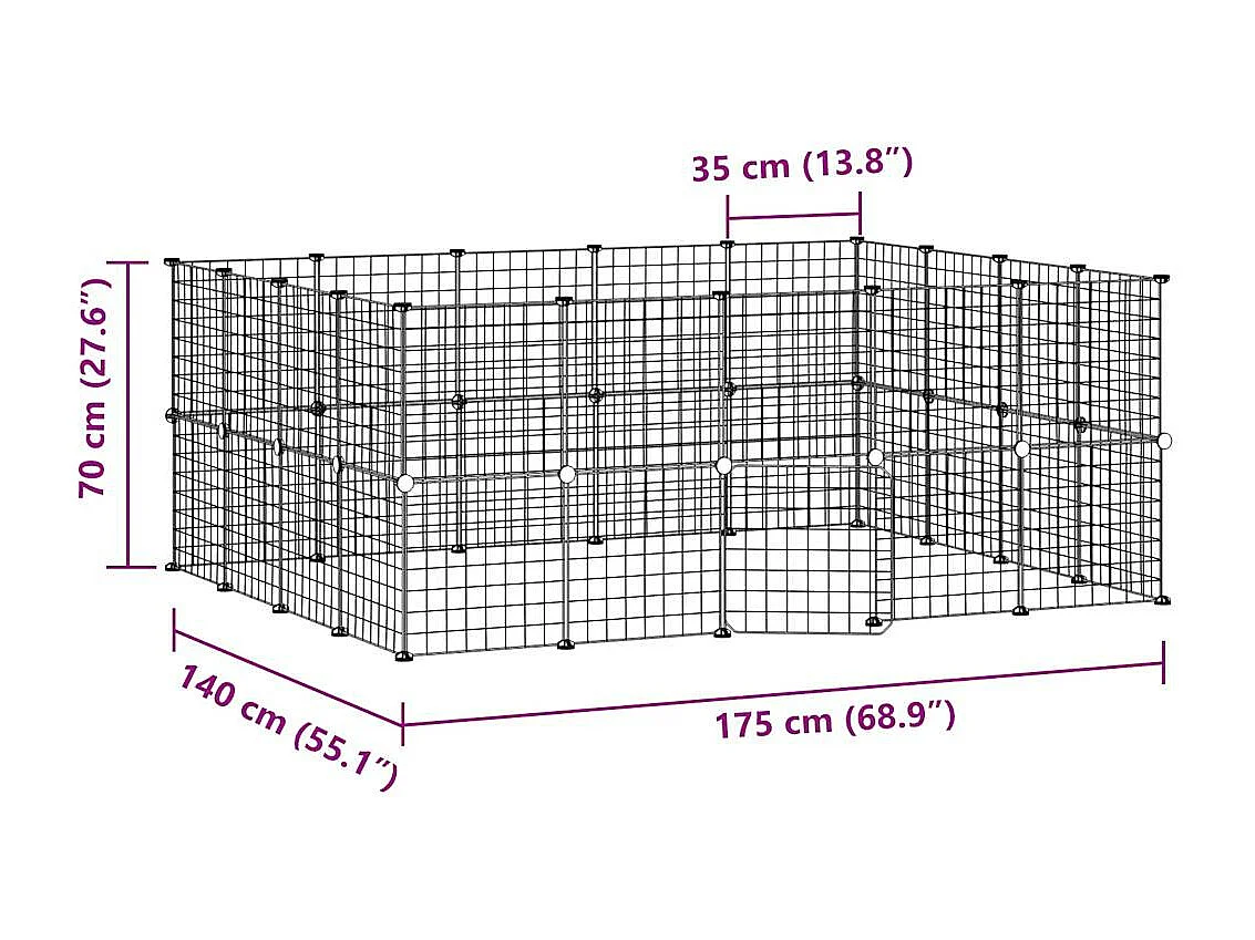 Cage animaux de compagnie à 36 panneaux et porte Noir 35x35 cm
