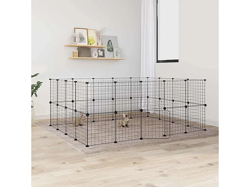 36 Panelen Huisdierkooi met Deur Zwart 35x35 cm