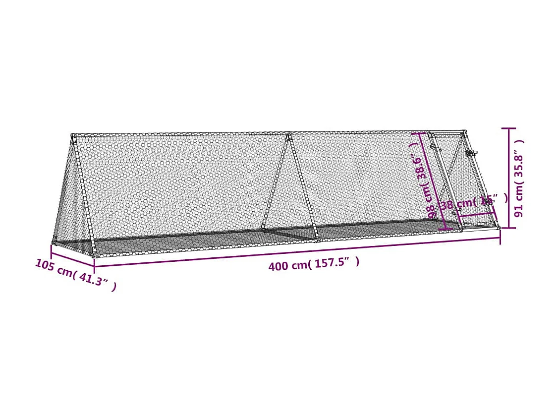Clapier argenté 400x105x91 cm acier galvanisé
