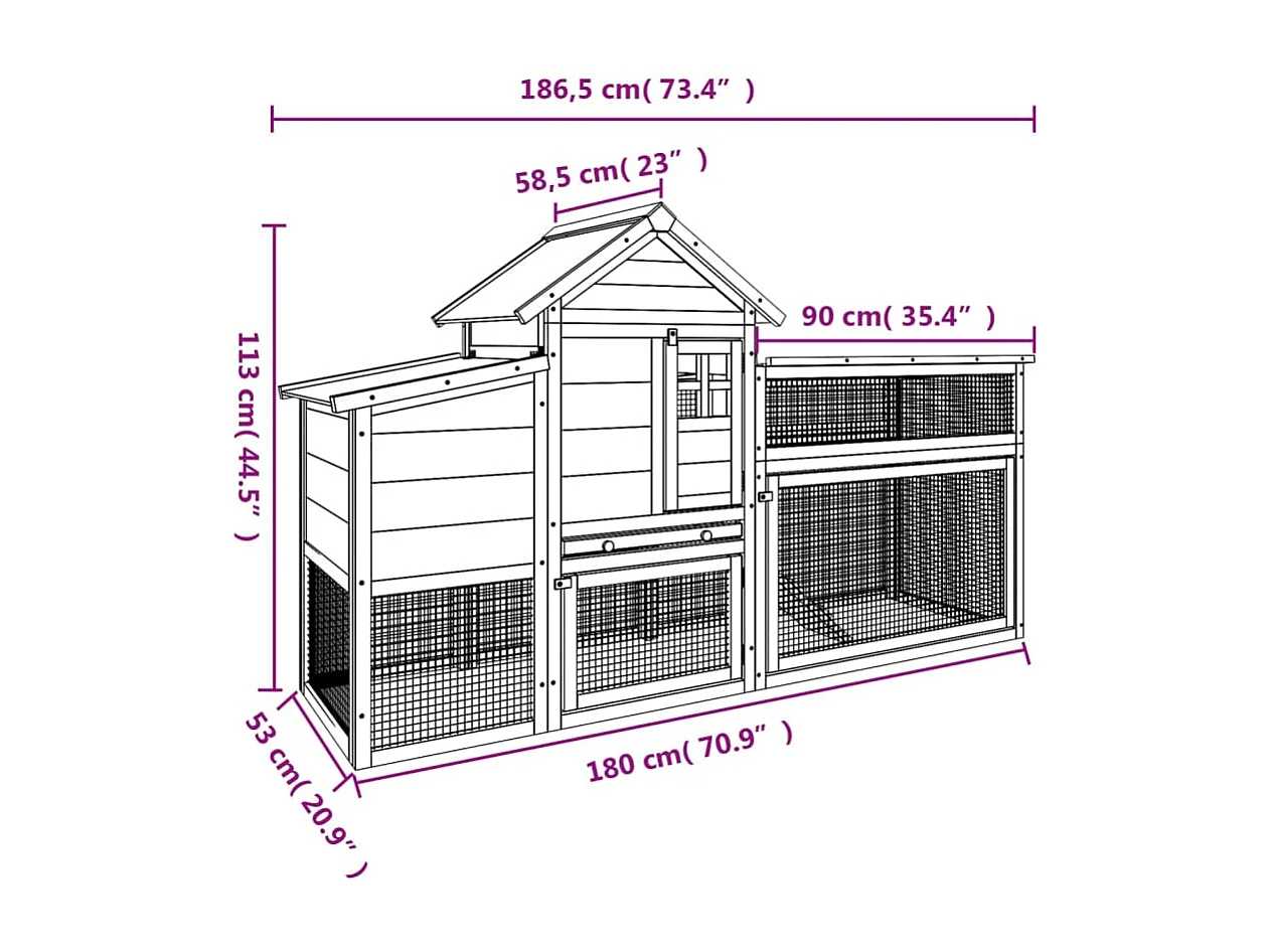 Pollaio marrone 186,5x58,5x113 cm in legno di pino massello