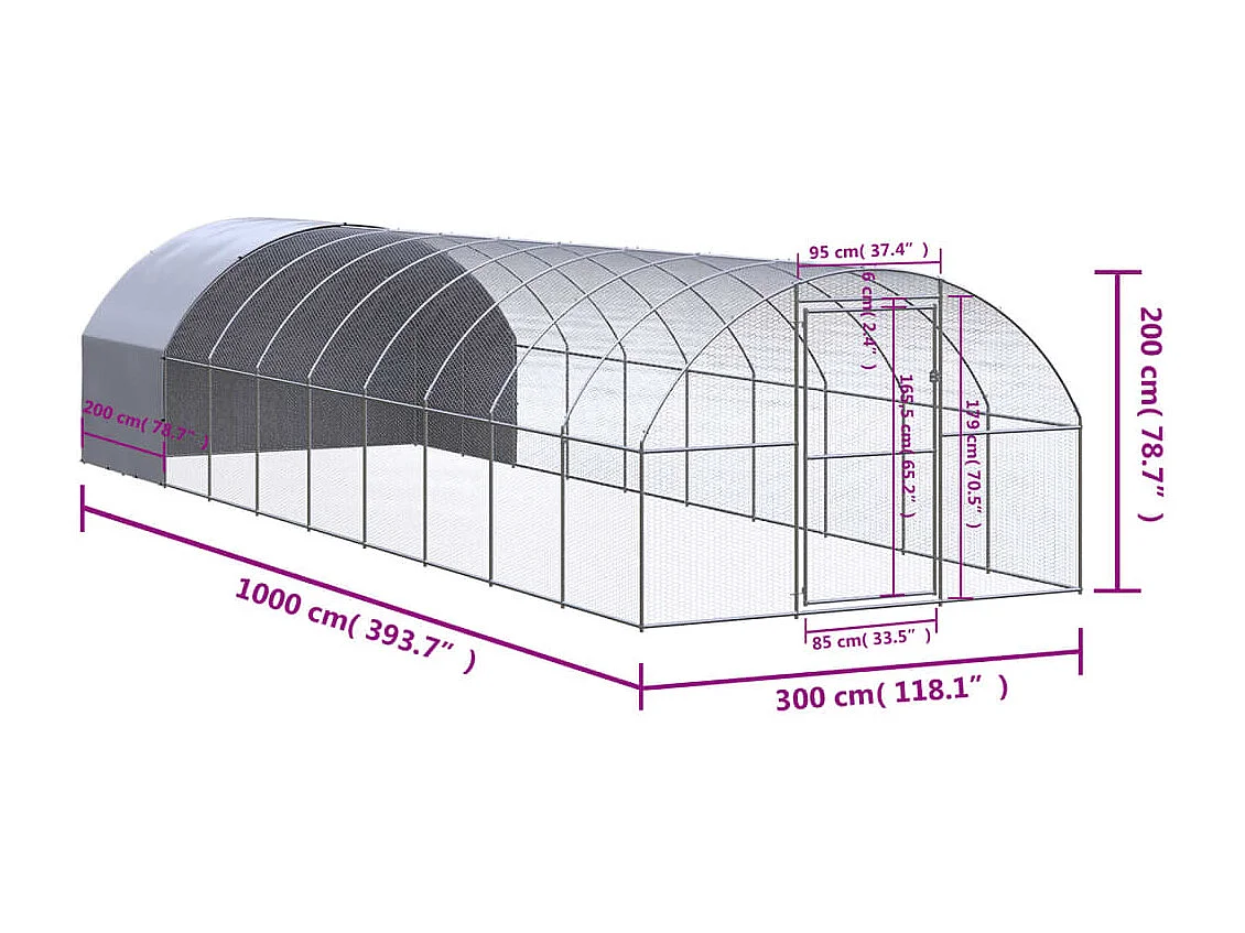 Hühnerstall für draußen 3x10x2 m Verzinkter Stahl