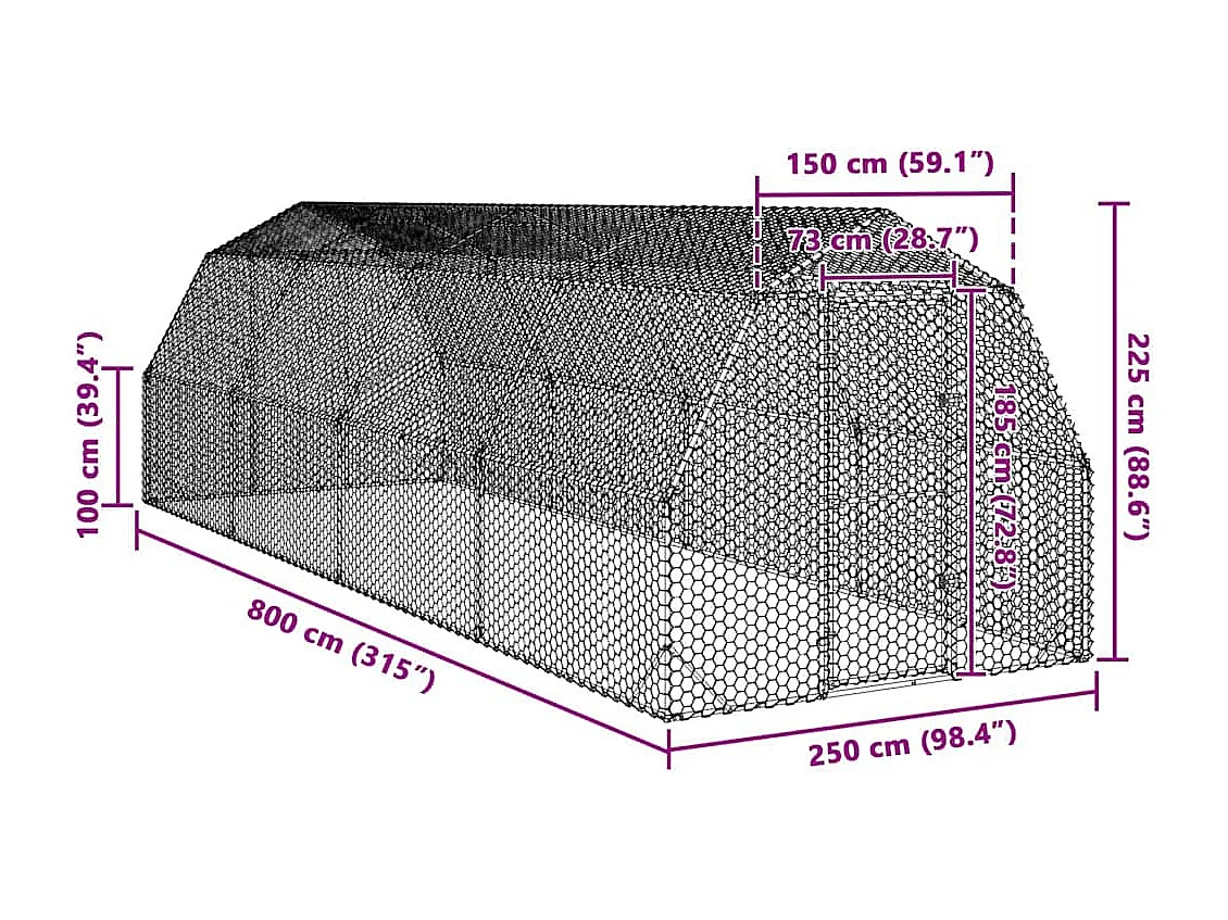 Pollaio 2,5x8x2,25 m in acciaio zincato