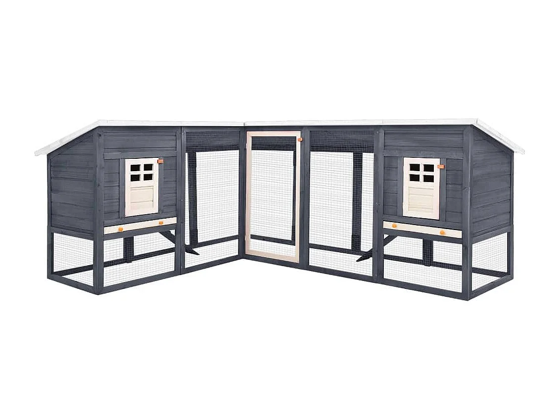 Clapier d'extérieur avec piste Gris et blanc Bois de sapin