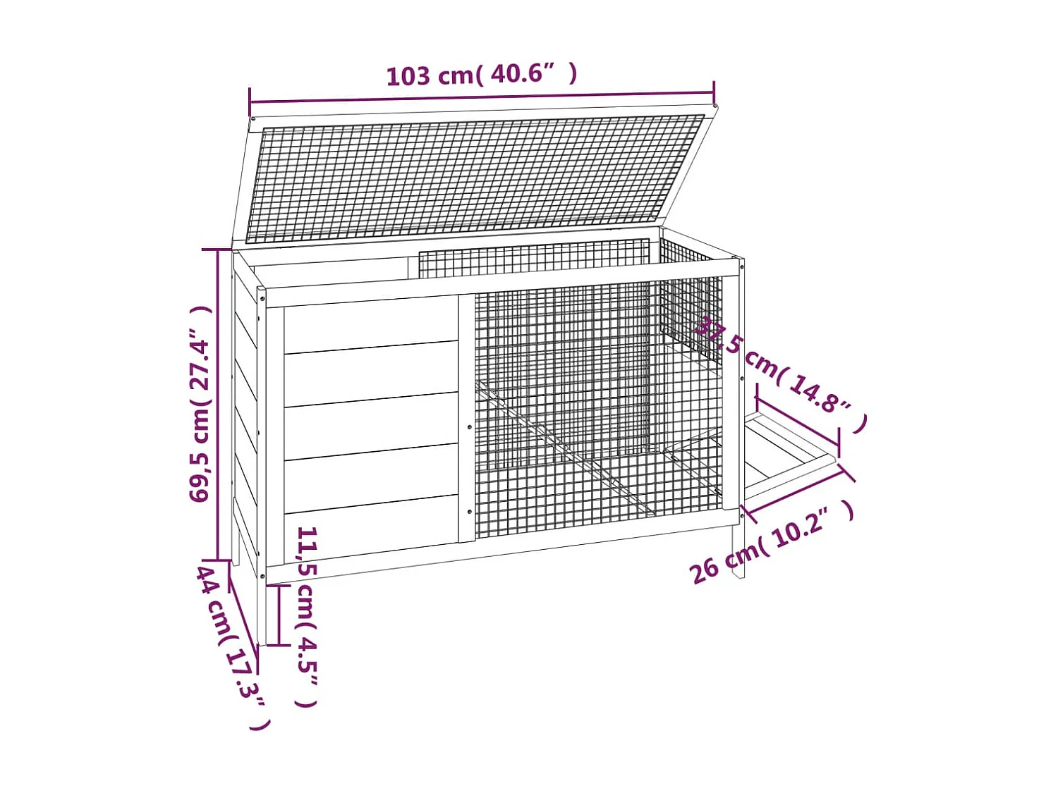 Brauner Stall 103x44x69,5 cm massives Kiefernholz