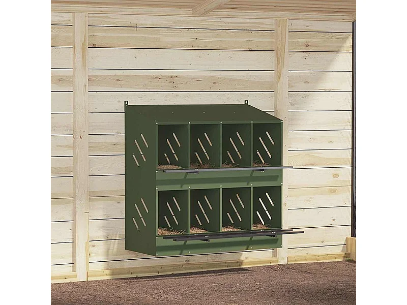 Nichoir à poules avec 8 compartiments vert olive métal