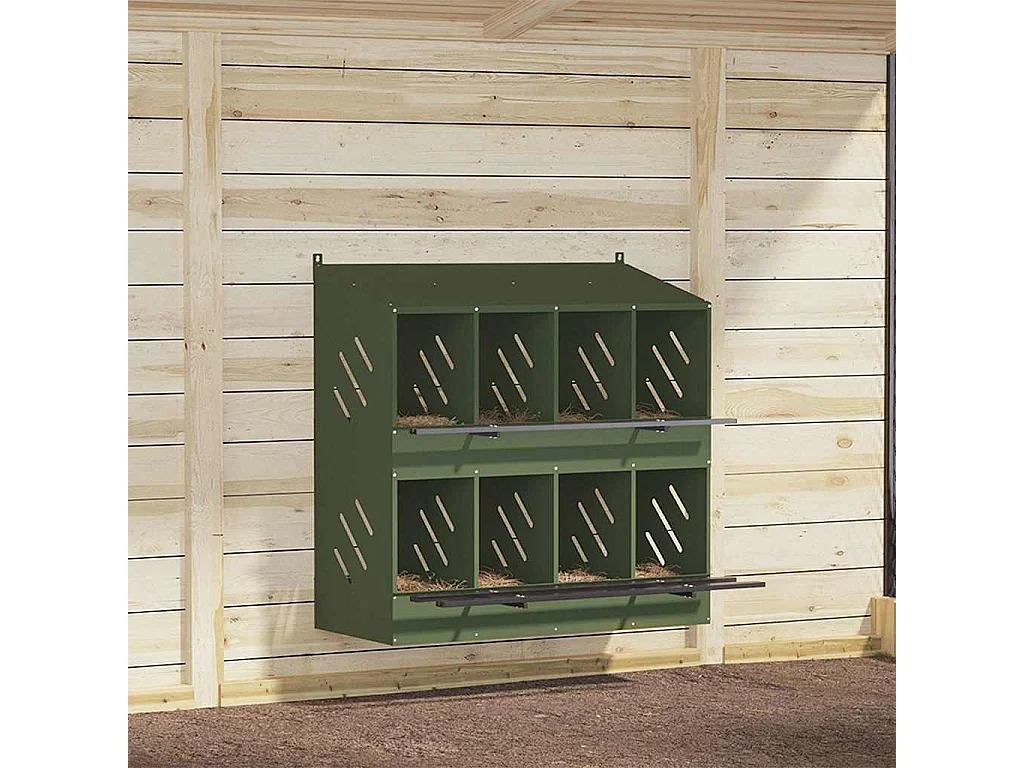 Nichoir à poules avec 8 compartiments vert olive métal